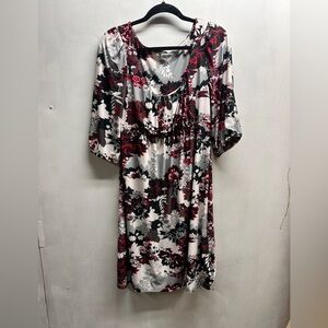 Daisy Fuentes Floral Midi Dress in Black, Red, and White